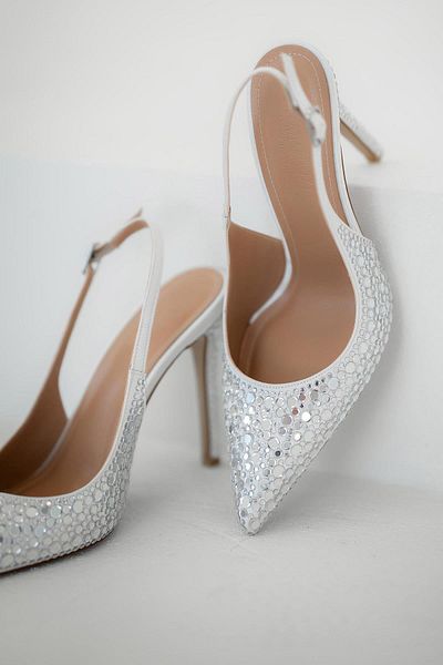 Parponi Sera Heeled Stone Satin Evening Dress Shoes Silver