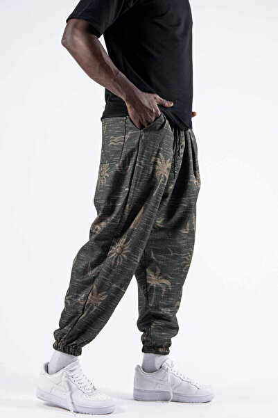 Superbluemexico Men's Elastic Printed Khaki Jogger Pants