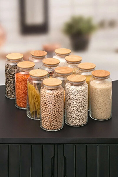 Reyok Home 12 Pieces Labeled Glass Jar with Lid Vacuum Storage Container Jumbo Size 1300 Ml