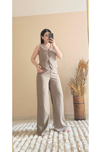 FEMİNEER.com Khaki Green Vest Pants Suit