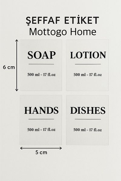 Mottogo Transparent Sticker Set – 4Pcs 6X5 cm Stickers |   Soap Dispenser, Detergent, Lotion, Hand Washing- Hands Dishes