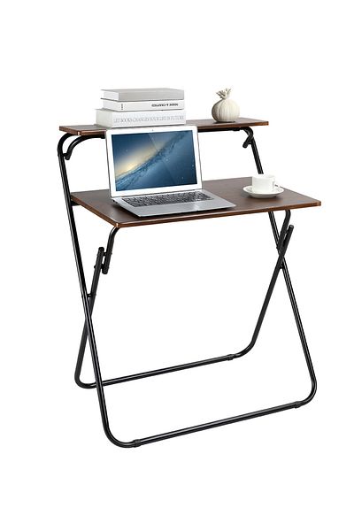 Lawazim Foldable Computer Desk – 71.5x55x90.5cm – 2-Tier Space-Saving Writing Table with Shelf