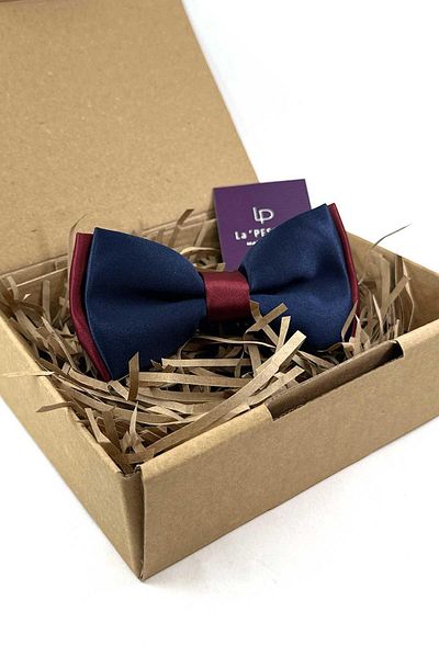 La Pescara Navy Blue - Burgundy Satin Plain Bow Tie P1985