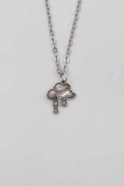 Bu Farklı Bulut ve Yağmur Damlası Düz Ezme Zincir Kolye - Antik Gümüş Kaplama...