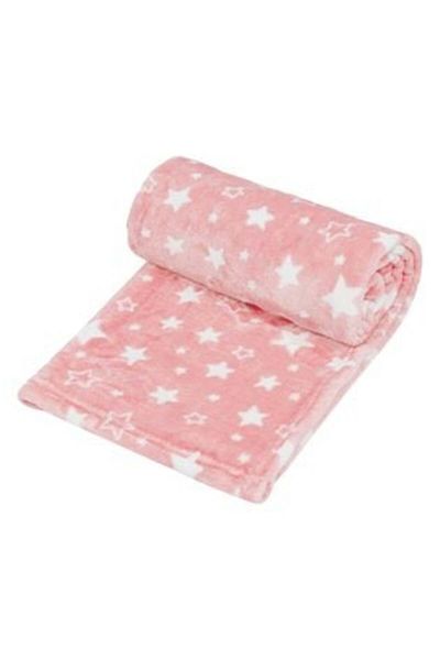 Jumbo Pink Velvet Blanket with White Stars for Babies 100 x 75 cm