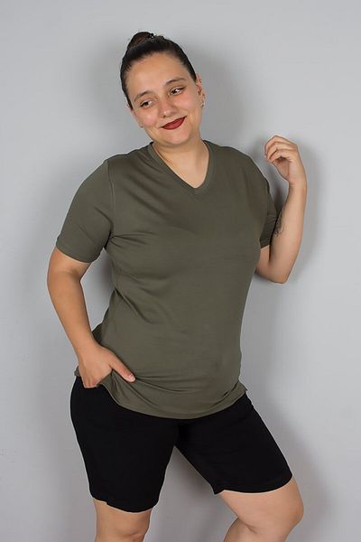 Truva XXL Khaki V-Neck Lycra Viscose T-Shirt – Comfortable, Stylish and Breathable Fabric