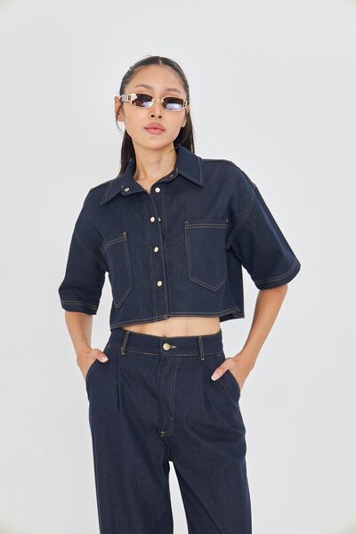 TIFFANY&TOMATO Cepli Kısa Kollu Denim Gömlek