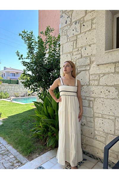 Çeşme Home Summer Suspender Linen Dress Long Length, Lined, Relaxed Fit, Stylish Invitation