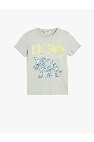 Koton Dinosaur Printed Cotton Gray Boy's T-Shirt 5Skb10153Tk