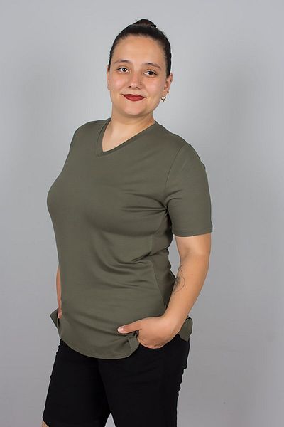 Truva XXL Khaki V-Neck Lycra Viscose T-Shirt – Comfortable, Stylish and Breathable Fabric