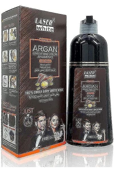 LASER WHITE Hair Dye Shampoo with Argan Oil for Gray Coverage in Dark Brown