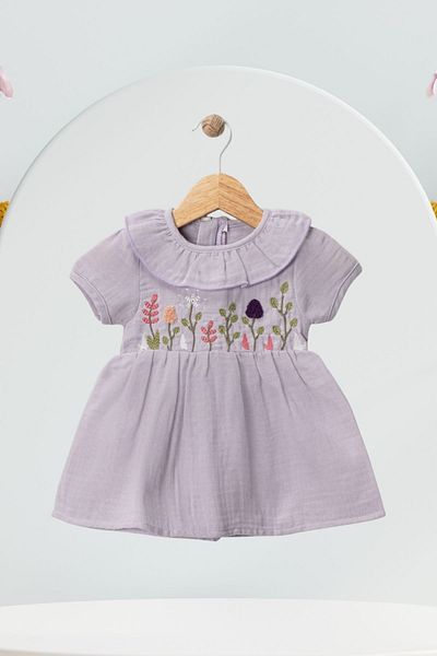 Baby s Breath Flower Girl's Summer Muslin Fabric Ruffled Collar Flower Embroidered Baby Dress