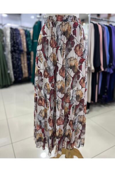 Levidor 420024 BELİ LASTİKLİ DESENLİ ŞİFON PİLİSELİ ETEK QYS ŞİFON #24-073