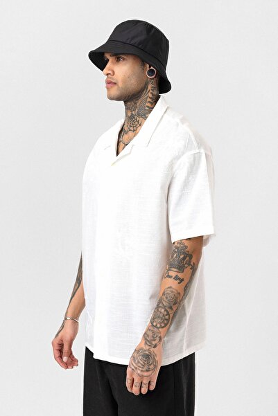 VAMOSCLO Оверсайз сорочка з короткими рукавами та вишивкою, екрю