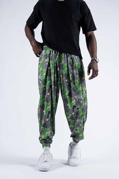 Superbluemexico Ανδρικό παντελόνι Jogger Green Shalwar με σχέδιο
