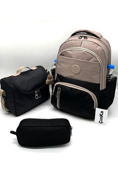 Çınka Bags Waterproof Fabric Foil Backpack with Lunch Box and Pen Holder Primary School Bag Set of 3