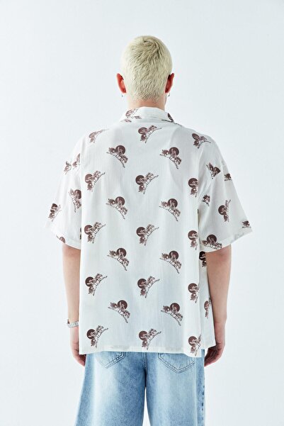 VAMOSCLO Оверсайз сорочка з коротким рукавом та візерунком, екрю
