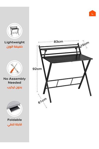 Lawazim Foldable Computer Desk – 115x89x7cm – Writing Table with Monitor Shelf for Home Office