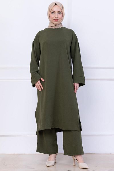 hafsamina Ayrobin Suit with Long Tunic Khaki Hm2770