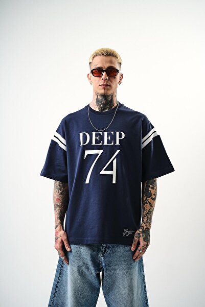Respire Ανδρικό μπλουζάκι με στάμπα Deep 74 Oversize Indigo