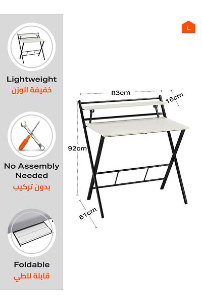 Lawazim Foldable Computer Desk – 115x89x7cm – Writing Table with Monitor Shelf for Home Office
