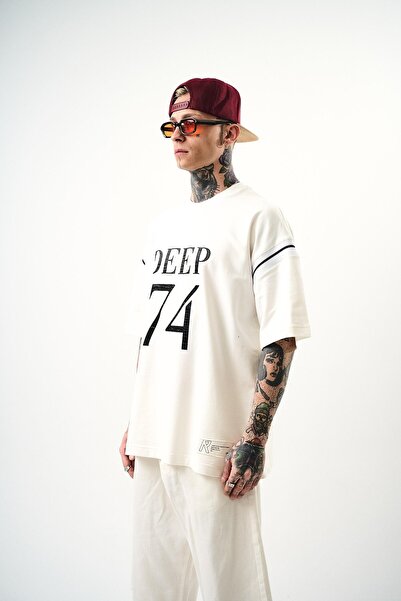 Respire Мъжка тениска с щампа Deep 74, бяла, голям размер