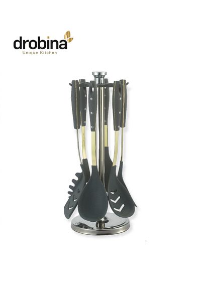 drobina Dropina 7-Piece Silicone Spoon Set, Grey Gold