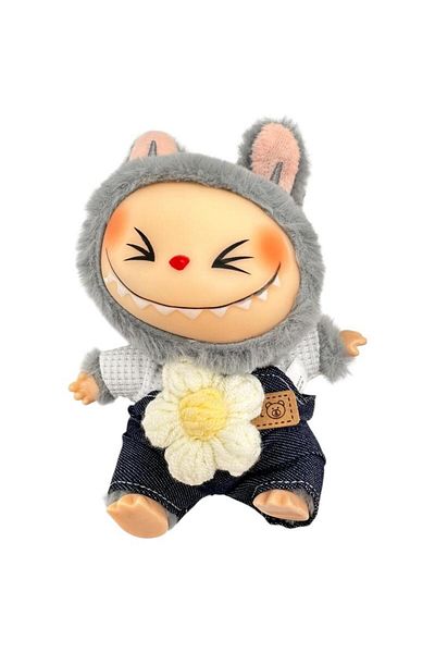 BaoBao Plus Labubu Grey 15cm – Fall in Wild – Collectible Figurine with Fur and Decorative Flower, BaoBao