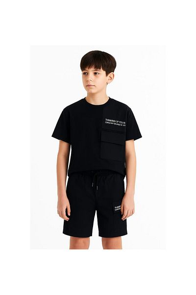 JABBER Men's Woven Pocket and Shoulder Detail Back Printed Shorts Suit
