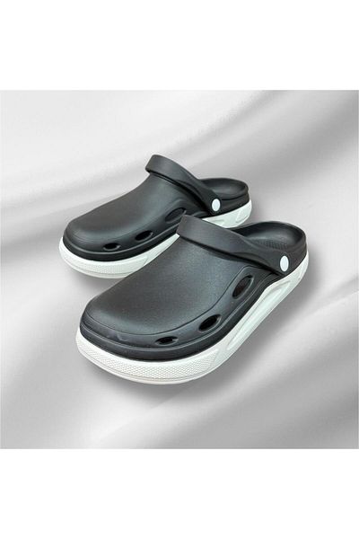 monapicco Men's Black Large Size Battal Soft Soft Orthopedic Sole Closed Front Slippers Sandals