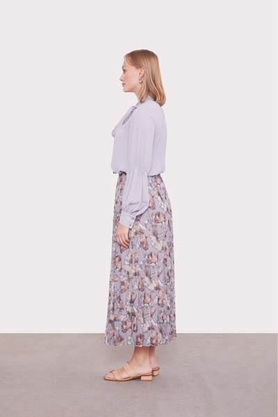 Levidor 420024 BELİ LASTİKLİ DESENLİ ŞİFON PİLİSELİ ETEK QYS ŞİFON #24-073