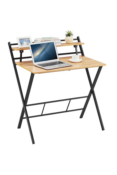 Lawazim Foldable Computer Desk – 115x89x7cm – Writing Table with Monitor Shelf for Home Office