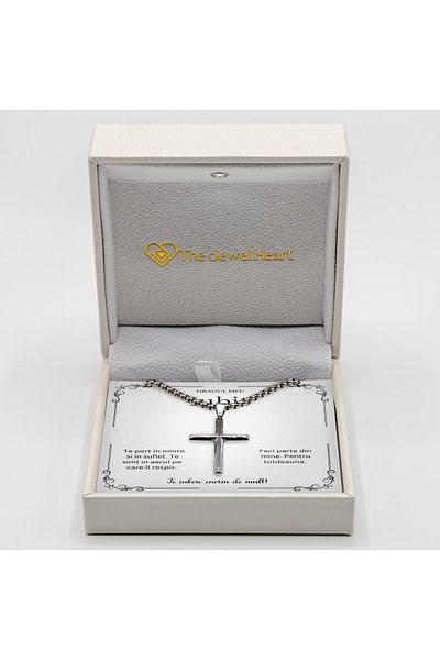 The Jewel Heart Cross Necklace for Boyfriend – 316L Stainless Steel, Gift Box Included
