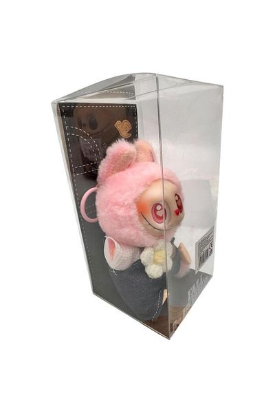 BaoBao Pink Labubu Plush 15cm – Fall in Wild – Collectible with Fur Coat and Denim Jumpsuit, BaoBao