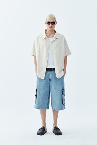 VAMOSCLO Oversize Keten Gömlek Naturel