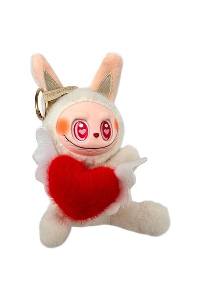 BaoBao Plus Labubu White 15cm – Fall in Wild – Collectible Figurine with Heart, Wings and Gift Keychain, BaoBao