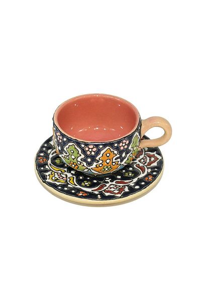 Generic Ceramic-Coated Pottery Cup with Saucer 200ml