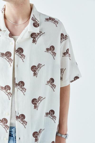 VAMOSCLO Оверсайз сорочка з коротким рукавом та візерунком, екрю