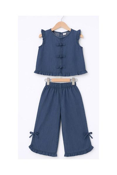 JABBER Girl's Ruffle Shirt Pants Denim Set