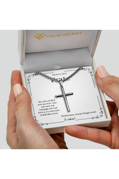 The Jewel Heart Cross Necklace for Brother – 316L Stainless Steel, Gift Box Included