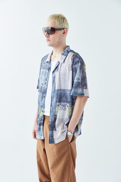 VAMOSCLO Оверсайз сорочка з візерунком та шнурком Візерунок-8