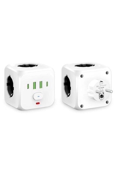 OEM Adapter Socket Cube 7in1, 3 x AC, 2 x USB-C, 2 x USB-A, Overheat / Overvoltage Protection, 100-240V,
