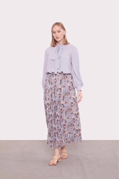 Levidor 420024 BELİ LASTİKLİ DESENLİ ŞİFON PİLİSELİ ETEK QYS ŞİFON #24-073