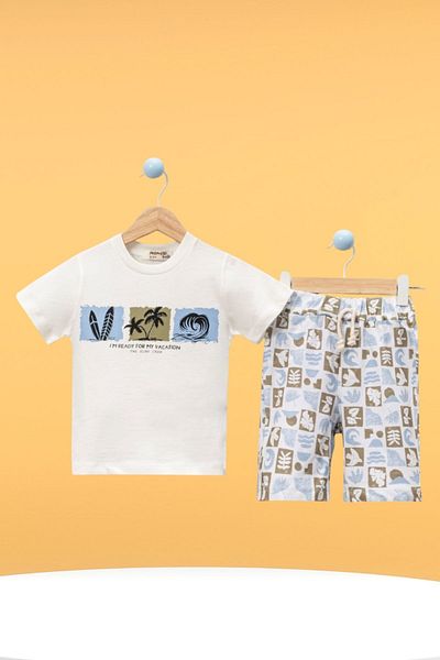 Baby s Breath Flower Boy's Summer Vacation Fashion Tropical Print T-Shirt Shorts Bottom Top Baby Set