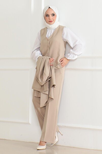 Missvalle σετ κοστούμι με γιλέκο Τριπλό Σετ Μπεζ MSW19222