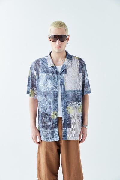 VAMOSCLO Оверсайз сорочка з візерунком та шнурком Візерунок-8