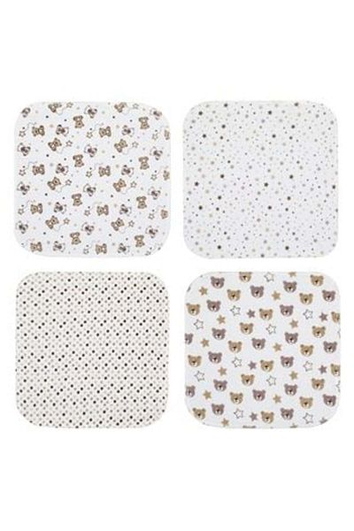 Jumbo Towels for Children White Beige/Brown Teddy Bears Stars Dots 25x25 cm - 8 pcs