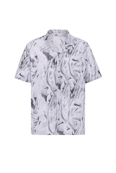 VAMOSCLO Оверсайз сорочка з візерунком та шнурком Візерунок-1