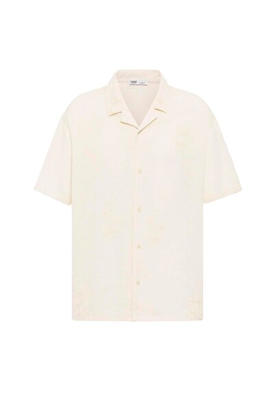 VAMOSCLO Оверсайз сорочка з короткими рукавами та вишивкою, натуральний колір