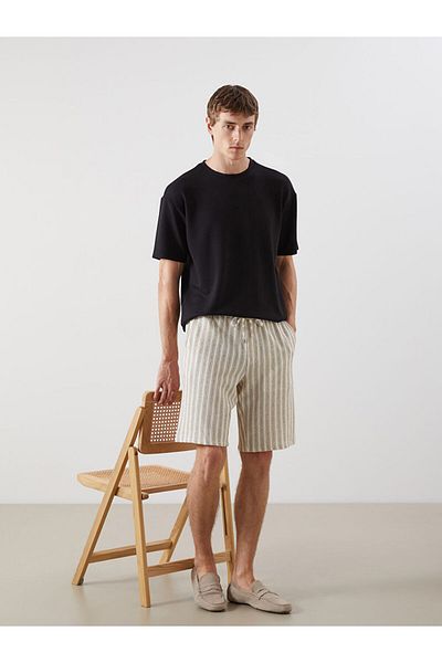 LC Waikiki Beige Standard Fit Striped Men's Shorts